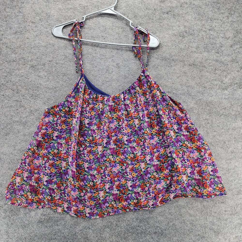 Gilli Top Womens Large Sleeveless Purple Floral Crop Flowy